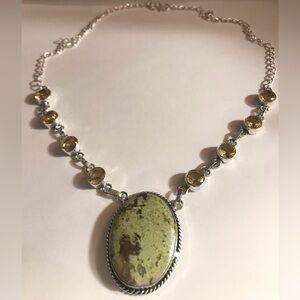 Moss Opal Citrine Stamped 925 Sterling Silver Necklace